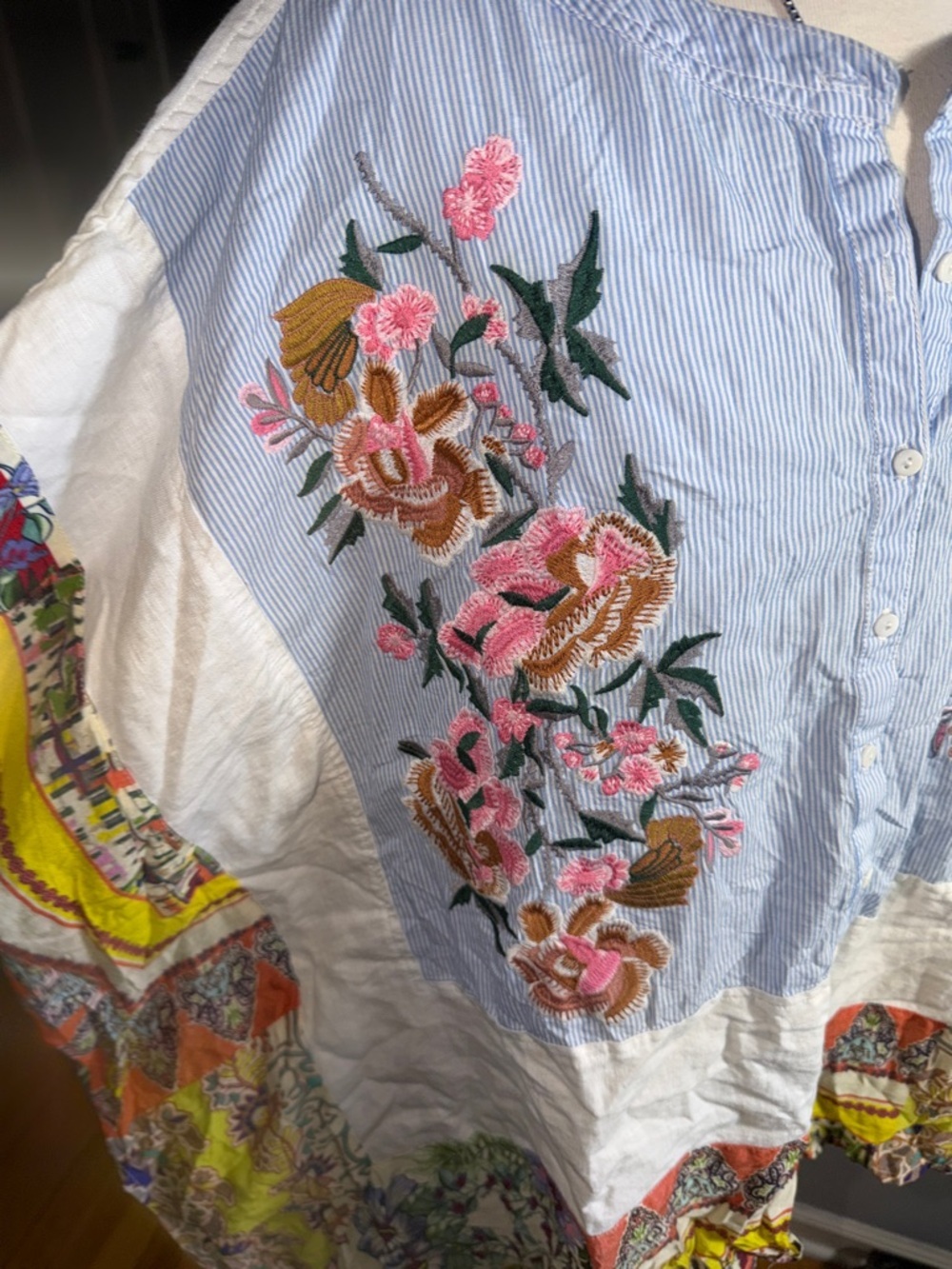 John Mark Multi-Color Embroidered Patchwork Top - Picture 9 of 9